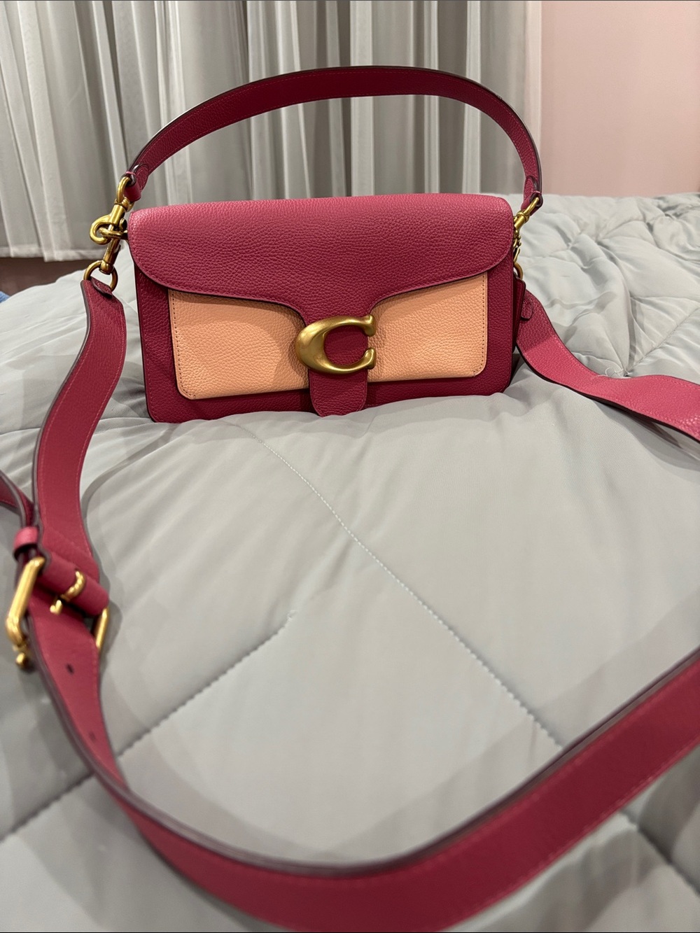 Coach Tabby Colorblock Pebbled Leather Shoulder Bag in Pink Peach